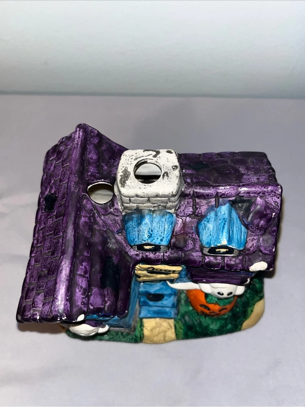 Vintage Russ Berrie Spooky Halloween Haunted House Ceramic Candle Holder Pre-Own